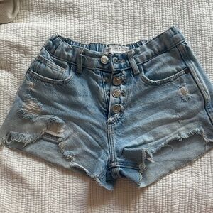 Zara Light Blue Distressed Denim Button-Front Shorts - Girls Size 9